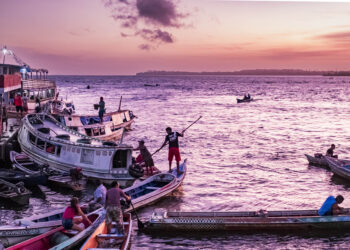 No amanhecer das montarias amazônicas